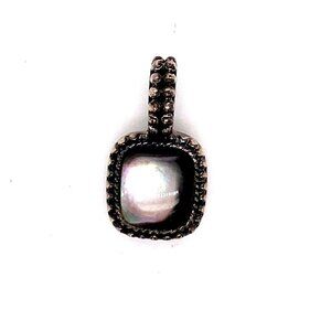 Estate Sterling Silver & Abalone‎ Shell Square Drop Bumpy Pendant! 54